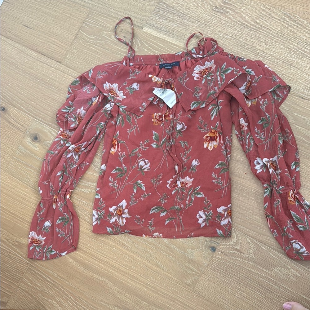 American Eagle Outfitters Pink Ruffled Puff Sleeve Blouse